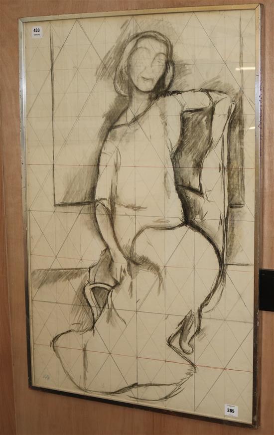 Edward Wolfe, pencil and charcoal, Study of a portrait of Lady Bonham Carter, signed in pencil, 114 x 75cm